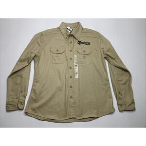 NWT Women's Carhartt LG Khaki Twill Flame Resistant CAT2 Button Up BRANDED P146